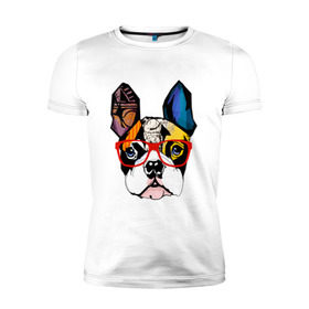 Мужская футболка премиум с принтом Лоскутный мопс в Тюмени, 92% хлопок, 8% лайкра | приталенный силуэт, круглый вырез ворота, длина до линии бедра, короткий рукав | бульдог | домашние животные | пес | песик | собака | собачка | французский бульдог