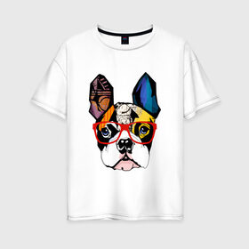 Женская футболка хлопок Oversize с принтом Лоскутный бульдог в Тюмени, 100% хлопок | свободный крой, круглый ворот, спущенный рукав, длина до линии бедер
 | бульдог | домашние животные | пес | песик | собака | собачка | французский бульдог