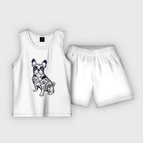 Детская пижама с шортами хлопок с принтом Суровый бульдог в Тюмени,  |  | бульдог | домашние животные | пес | песик | собака | собачка | французский бульдог