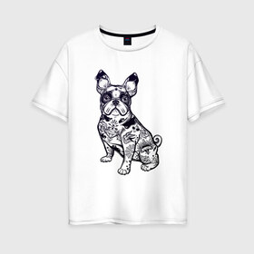 Женская футболка хлопок Oversize с принтом Суровый бульдог в Тюмени, 100% хлопок | свободный крой, круглый ворот, спущенный рукав, длина до линии бедер
 | бульдог | домашние животные | пес | песик | собака | собачка | французский бульдог