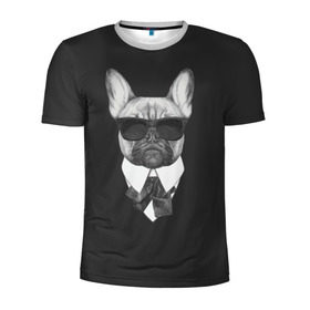 Мужская футболка 3D спортивная с принтом Бульдог в черном в Тюмени, 100% полиэстер с улучшенными характеристиками | приталенный силуэт, круглая горловина, широкие плечи, сужается к линии бедра | бульдог | домашние животные | пес | песик | собака | собачка | французский бульдог