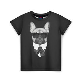 Детская футболка 3D с принтом Бульдог в черном в Тюмени, 100% гипоаллергенный полиэфир | прямой крой, круглый вырез горловины, длина до линии бедер, чуть спущенное плечо, ткань немного тянется | бульдог | домашние животные | пес | песик | собака | собачка | французский бульдог