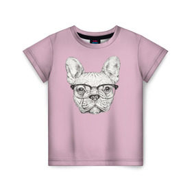 Детская футболка 3D с принтом Бульдог в очках в Тюмени, 100% гипоаллергенный полиэфир | прямой крой, круглый вырез горловины, длина до линии бедер, чуть спущенное плечо, ткань немного тянется | бульдог | домашние животные | пес | песик | собака | собачка | французский бульдог