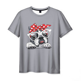 Мужская футболка 3D с принтом Бульдог в очках_2 в Тюмени, 100% полиэфир | прямой крой, круглый вырез горловины, длина до линии бедер | бульдог | домашние животные | пес | песик | собака | собачка | французский бульдог