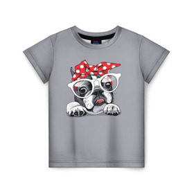 Детская футболка 3D с принтом Бульдог в очках_2 в Тюмени, 100% гипоаллергенный полиэфир | прямой крой, круглый вырез горловины, длина до линии бедер, чуть спущенное плечо, ткань немного тянется | бульдог | домашние животные | пес | песик | собака | собачка | французский бульдог