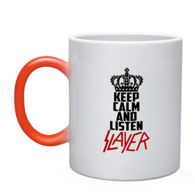 Кружка хамелеон с принтом Keep calm and listen Slayer в Тюмени, керамика | меняет цвет при нагревании, емкость 330 мл | 