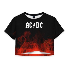 Женская футболка 3D укороченная с принтом AC/DC в Тюмени, 100% полиэстер | круглая горловина, длина футболки до линии талии, рукава с отворотами | ac dc | logo | metal | music | rock | лого | логотип | метал | музыка | рок