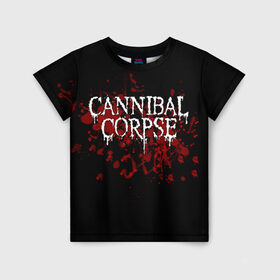 Детская футболка 3D с принтом Cannibal Corpse в Тюмени, 100% гипоаллергенный полиэфир | прямой крой, круглый вырез горловины, длина до линии бедер, чуть спущенное плечо, ткань немного тянется | cannibal corpse | logo | metal | music | rock | лого | логотип | метал | музыка | рок