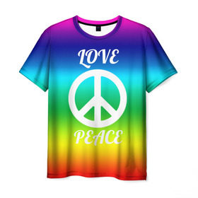 Мужская футболка 3D с принтом Love and Peace в Тюмени, 100% полиэфир | прямой крой, круглый вырез горловины, длина до линии бедер | Тематика изображения на принте: любовь и мир | мир | хиппи