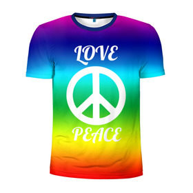 Мужская футболка 3D спортивная с принтом Love and Peace в Тюмени, 100% полиэстер с улучшенными характеристиками | приталенный силуэт, круглая горловина, широкие плечи, сужается к линии бедра | любовь и мир | мир | хиппи