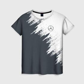 Женская футболка 3D с принтом Mercedes в Тюмени, 100% полиэфир ( синтетическое хлопкоподобное полотно) | прямой крой, круглый вырез горловины, длина до линии бедер | amg | car | mercedes | race | авто | гонки | краска | марка | машина | мерс | мерседес
