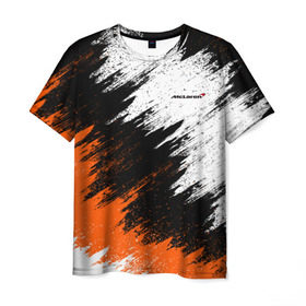 Мужская футболка 3D с принтом McLaren в Тюмени, 100% полиэфир | прямой крой, круглый вырез горловины, длина до линии бедер | car | mclaren | race | авто | гонки | краска | макларен | марка | машина