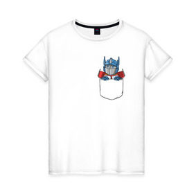 Женская футболка хлопок с принтом Pocket Prime в Тюмени, 100% хлопок | прямой крой, круглый вырез горловины, длина до линии бедер, слегка спущенное плечо | transformers | трансформеры