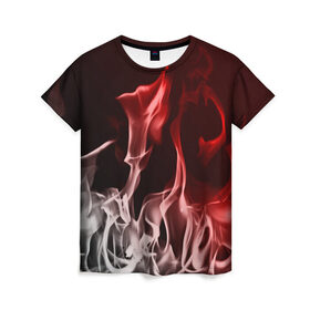 Женская футболка 3D с принтом Огонь и дым в Тюмени, 100% полиэфир ( синтетическое хлопкоподобное полотно) | прямой крой, круглый вырез горловины, длина до линии бедер | fire | flame | in fire | smoke | в огне | дым | огненный | огонь | текстуры