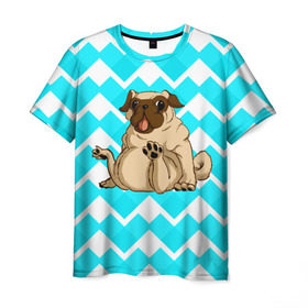 Мужская футболка 3D с принтом Забавный мопс в Тюмени, 100% полиэфир | прямой крой, круглый вырез горловины, длина до линии бедер | animal | dog | pet | pug | puppy | арт | бульдог | животные | милые | мопс | пес | собаки | текстура