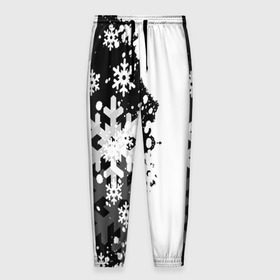 Мужские брюки 3D с принтом Снежные узоры в Тюмени, 100% полиэстер | манжеты по низу, эластичный пояс регулируется шнурком, по бокам два кармана без застежек, внутренняя часть кармана из мелкой сетки | black | christmas | new year | pattern | white | абстракция | зима | новый год | рождество | снег | снежинки | узор | черно белые