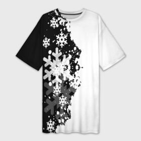 Платье-футболка 3D с принтом Снежные узоры в Тюмени,  |  | black | christmas | new year | pattern | white | абстракция | зима | новый год | рождество | снег | снежинки | узор | черно белые