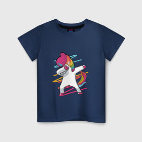 Детская футболка хлопок с принтом Единорог радуга в Тюмени, 100% хлопок | круглый вырез горловины, полуприлегающий силуэт, длина до линии бедер | Тематика изображения на принте: единорог | лошадки | пони | радуга