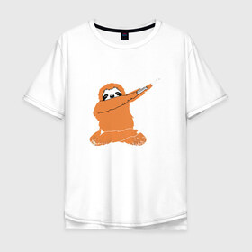 Мужская футболка хлопок Oversize с принтом Ленивец в Тюмени, 100% хлопок | свободный крой, круглый ворот, “спинка” длиннее передней части | 