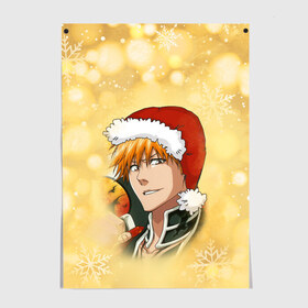 Постер с принтом Happy New Bleach! в Тюмени, 100% бумага
 | бумага, плотность 150 мг. Матовая, но за счет высокого коэффициента гладкости имеет небольшой блеск и дает на свету блики, но в отличии от глянцевой бумаги не покрыта лаком | bleach | блич | ичиго | куросаки ичиго