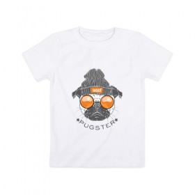 Детская футболка хлопок с принтом PUGSTER в Тюмени, 100% хлопок | круглый вырез горловины, полуприлегающий силуэт, длина до линии бедер | домашние животные | мопс | пес | собака