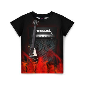 Детская футболка 3D с принтом Metallica в Тюмени, 100% гипоаллергенный полиэфир | прямой крой, круглый вырез горловины, длина до линии бедер, чуть спущенное плечо, ткань немного тянется | logo | metal | metallica | music | rock | лого | логотип | метал | металика | металлика | музыка | рок
