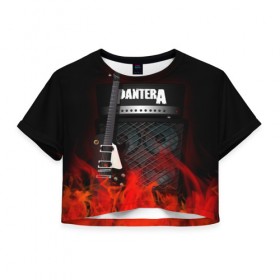 Женская футболка 3D укороченная с принтом Pantera в Тюмени, 100% полиэстер | круглая горловина, длина футболки до линии талии, рукава с отворотами | logo | metal | music | pantera | rock | лого | логотип | метал | музыка | рок