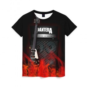 Женская футболка 3D с принтом Pantera в Тюмени, 100% полиэфир ( синтетическое хлопкоподобное полотно) | прямой крой, круглый вырез горловины, длина до линии бедер | logo | metal | music | pantera | rock | лого | логотип | метал | музыка | рок
