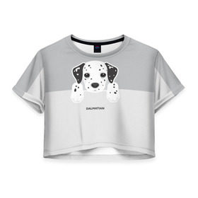 Женская футболка 3D укороченная с принтом Dalmatian Puppy в Тюмени, 100% полиэстер | круглая горловина, длина футболки до линии талии, рукава с отворотами | далматин | далматинец | домашние животные | пес | песик | собака | собачка | терьер | шпиц