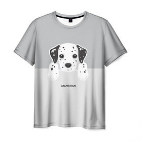Мужская футболка 3D с принтом Dalmatian Puppy в Тюмени, 100% полиэфир | прямой крой, круглый вырез горловины, длина до линии бедер | далматин | далматинец | домашние животные | пес | песик | собака | собачка | терьер | шпиц