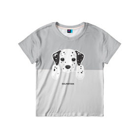 Детская футболка 3D с принтом Dalmatian Puppy в Тюмени, 100% гипоаллергенный полиэфир | прямой крой, круглый вырез горловины, длина до линии бедер, чуть спущенное плечо, ткань немного тянется | далматин | далматинец | домашние животные | пес | песик | собака | собачка | терьер | шпиц
