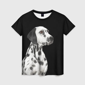 Женская футболка 3D с принтом Далматинец арт в Тюмени, 100% полиэфир ( синтетическое хлопкоподобное полотно) | прямой крой, круглый вырез горловины, длина до линии бедер | далматин | далматинец | домашние животные | пес | песик | собака | собачка | терьер | шпиц