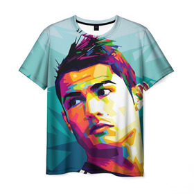 Мужская футболка 3D с принтом Cristiano Ronaldo в Тюмени, 100% полиэфир | прямой крой, круглый вырез горловины, длина до линии бедер | Тематика изображения на принте: криштиану | реал мадрид | роналду