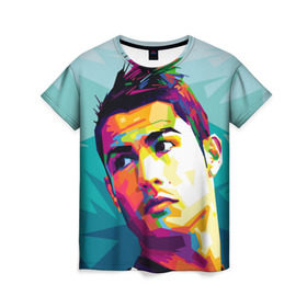 Женская футболка 3D с принтом Cristiano Ronaldo в Тюмени, 100% полиэфир ( синтетическое хлопкоподобное полотно) | прямой крой, круглый вырез горловины, длина до линии бедер | криштиану | реал мадрид | роналду