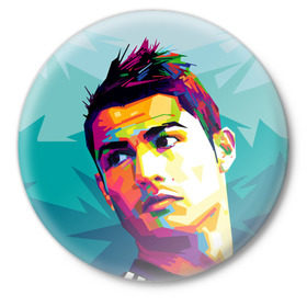 Значок с принтом Cristiano Ronaldo в Тюмени,  металл | круглая форма, металлическая застежка в виде булавки | криштиану | реал мадрид | роналду