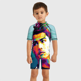 Детский купальный костюм 3D с принтом Cristiano Ronaldo в Тюмени, Полиэстер 85%, Спандекс 15% | застежка на молнии на спине | криштиану | реал мадрид | роналду