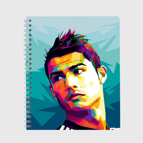 Тетрадь с принтом Cristiano Ronaldo в Тюмени, 100% бумага | 48 листов, плотность листов — 60 г/м2, плотность картонной обложки — 250 г/м2. Листы скреплены сбоку удобной пружинной спиралью. Уголки страниц и обложки скругленные. Цвет линий — светло-серый
 | Тематика изображения на принте: криштиану | реал мадрид | роналду