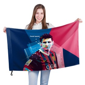 Флаг 3D с принтом Lionel Messi в Тюмени, 100% полиэстер | плотность ткани — 95 г/м2, размер — 67 х 109 см. Принт наносится с одной стороны | barcelona | lionel | messi | барселона | лионель | месси | поп арт