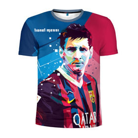 Мужская футболка 3D спортивная с принтом Lionel Messi в Тюмени, 100% полиэстер с улучшенными характеристиками | приталенный силуэт, круглая горловина, широкие плечи, сужается к линии бедра | barcelona | lionel | messi | барселона | лионель | месси | поп арт