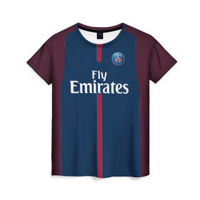 Женская футболка 3D с принтом Neymar home PSG 17-18 в Тюмени, 100% полиэфир ( синтетическое хлопкоподобное полотно) | прямой крой, круглый вырез горловины, длина до линии бедер | champions | france | league | neymar | psg | жермен | неймар | пари | псж | сент | франция