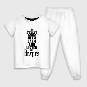 Детская пижама хлопок с принтом Keep calm and listen Beatles в Тюмени, 100% хлопок |  брюки и футболка прямого кроя, без карманов, на брюках мягкая резинка на поясе и по низу штанин
 | beatles | the beatles | бителз | бителс | битлз | битлс | битлы | группа | джон леннон | джордж харрисон | жуки | зе | ливерпульская четвёрка | мерсибит | пол маккартни | поп | ринго старр | рок