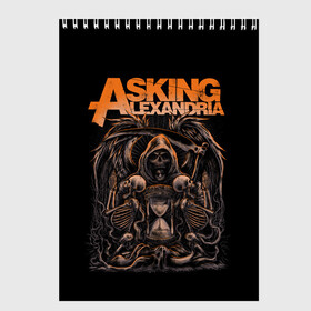 Скетчбук с принтом Asking Alexandria в Тюмени, 100% бумага
 | 48 листов, плотность листов — 100 г/м2, плотность картонной обложки — 250 г/м2. Листы скреплены сверху удобной пружинной спиралью | askalexandria | askingalexandria | hardcore | metal | metalcore | александрия | альтернатива | аск | аскинг | метал | скелет | хэви | череп