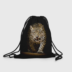 Рюкзак-мешок 3D с принтом Leopard в Тюмени, 100% полиэстер | плотность ткани — 200 г/м2, размер — 35 х 45 см; лямки — толстые шнурки, застежка на шнуровке, без карманов и подкладки | дикая кошка | зверь | клыки | кот | леопард | оскал | пантера | природа | хищник | ягуар