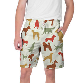 Мужские шорты 3D с принтом Силуэты собак в Тюмени,  полиэстер 100% | прямой крой, два кармана без застежек по бокам. Мягкая трикотажная резинка на поясе, внутри которой широкие завязки. Длина чуть выше колен | год собаки | новый год | пес | собака | щенок