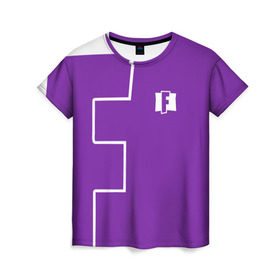 Женская футболка 3D с принтом FORTNITE big logo в Тюмени, 100% полиэфир ( синтетическое хлопкоподобное полотно) | прямой крой, круглый вырез горловины, длина до линии бедер | battle | battle royal | fortnite | royal | боевик | игры | логотип | фиолетовый