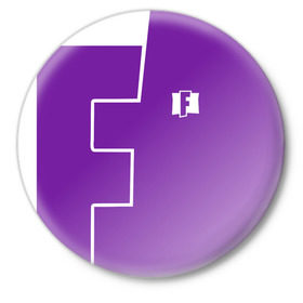 Значок с принтом FORTNITE big logo в Тюмени,  металл | круглая форма, металлическая застежка в виде булавки | battle | battle royal | fortnite | royal | боевик | игры | логотип | фиолетовый
