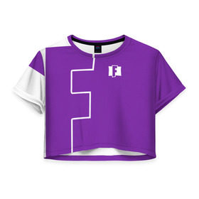 Женская футболка 3D укороченная с принтом FORTNITE big logo в Тюмени, 100% полиэстер | круглая горловина, длина футболки до линии талии, рукава с отворотами | battle | battle royal | fortnite | royal | боевик | игры | логотип | фиолетовый