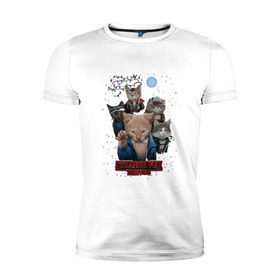 Мужская футболка премиум с принтом Stranger Things в Тюмени, 92% хлопок, 8% лайкра | приталенный силуэт, круглый вырез ворота, длина до линии бедра, короткий рукав | кот | коты | очень странные дела