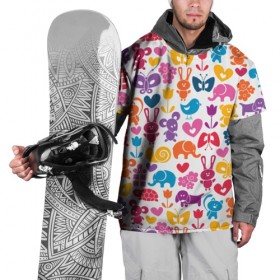 Накидка на куртку 3D с принтом Веселый зоопарк в Тюмени, 100% полиэстер |  | бабочка | заяц | кролик | слон | цветы | черепаxа