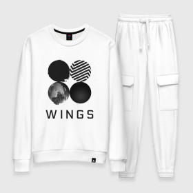 Женский костюм хлопок с принтом BTS wings в Тюмени, 100% хлопок | на свитшоте круглая горловина, мягкая резинка по низу. Брюки заужены к низу, на них два вида карманов: два 